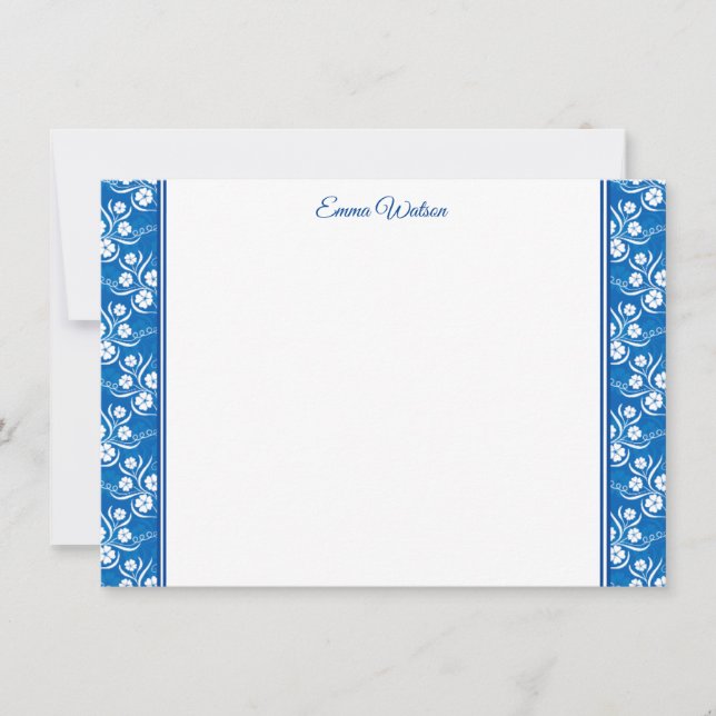 Flat Note Card-Blue Floral (Front)