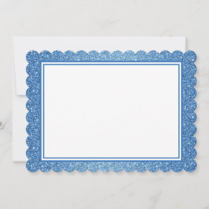 Flat Note Card-Blue Glitter Border