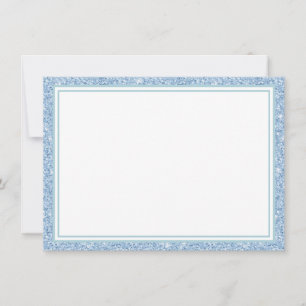 Flat Note Card-Light Blue Glitter Border