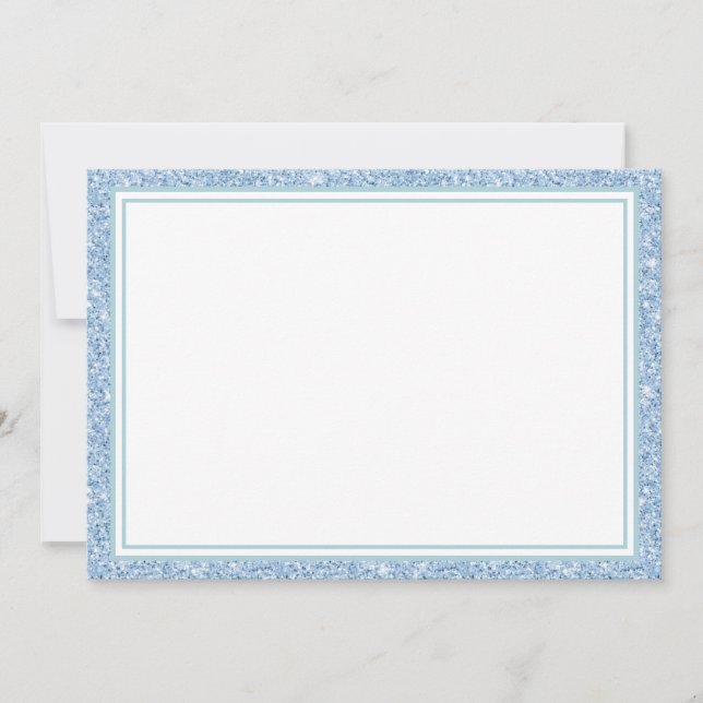 Flat Note Card-Light Blue Glitter Border (Front)