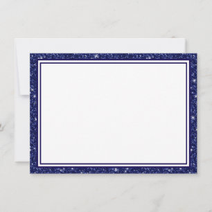 Flat Note Card-Navy Blue Glitter Border
