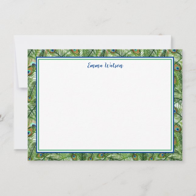 Flat Note Card-Peacock Feathers (Front)