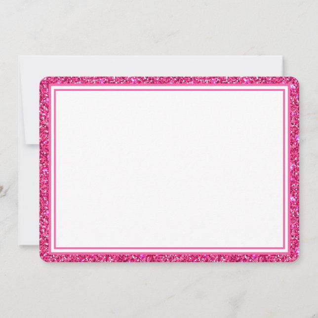 Flat Note Card-Pink Glitter Border Card (Front)