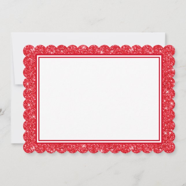 Flat Note Card-Red Glitter Border Card (Front)