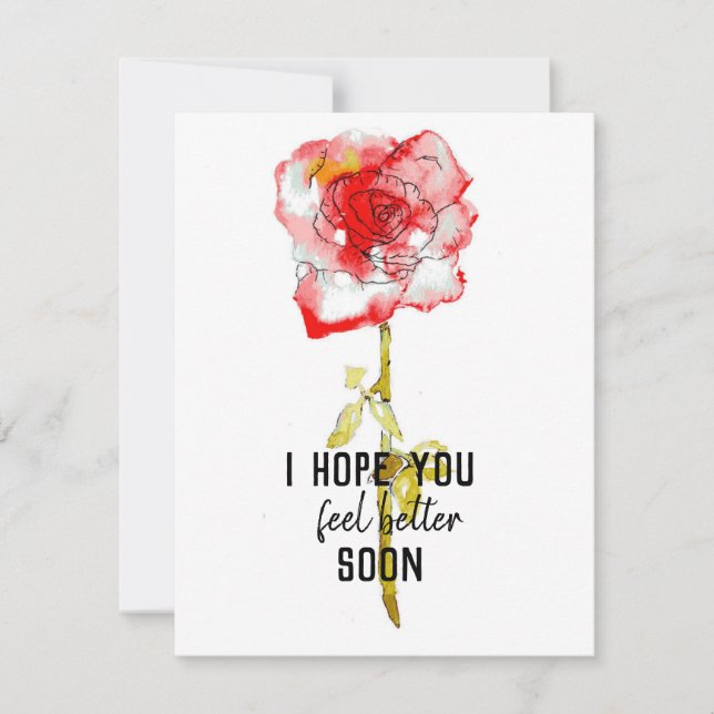 Flat Note Card Rose Watercolor and Ink (Front)