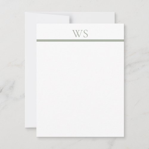 Flat Note Card Sage Green Bar Monogram Stationery