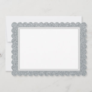 Flat Note Card-Silver Glitter Border