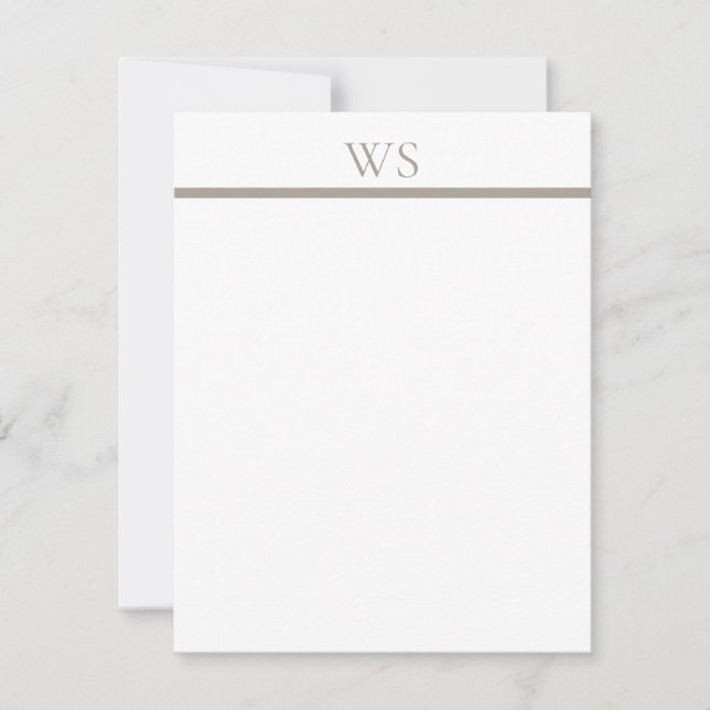 Flat Note Card Taupe Bar Monogram Stationery (Front)