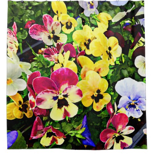 Flat of Pansies Mixed Colors Shower Curtain