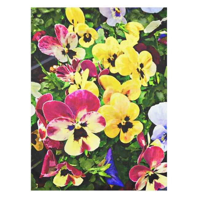 Flat of Pansies Mixed Colors Tablecloth (Front)