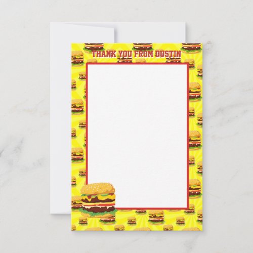 Flat Panel Two Sided Cheeseburger Thank You Cards