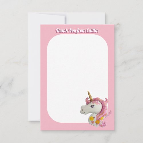 Flat Panel Two Sided Kids Unicorn Thank You Cards
