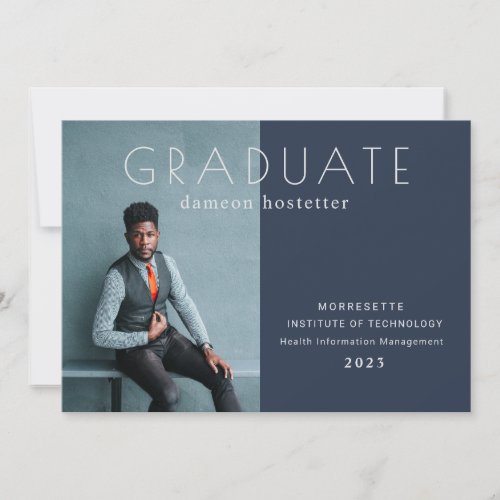 Flat Photo Graduation Masculine Navy Announcement