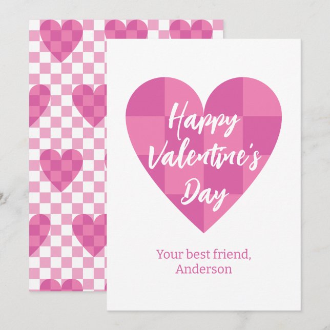 Flat Pink Happy Valentine's Day Holiday Card (Front/Back)