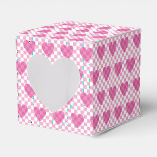 Flat Pink Heart Check Happy Valentine's Day Favor Boxes