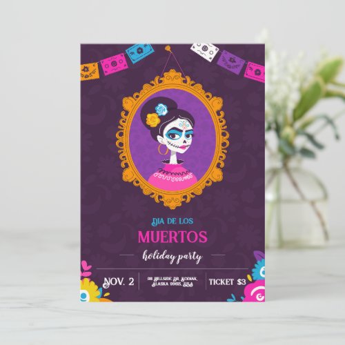 Flat print invitations for Mexican day of the dead