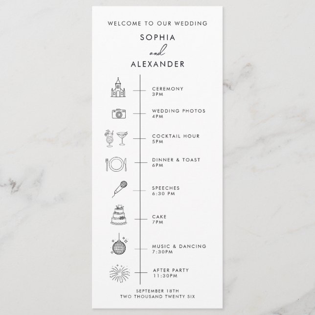 Flat Program Minimalist Timeline for a Modern Wedd (Front)