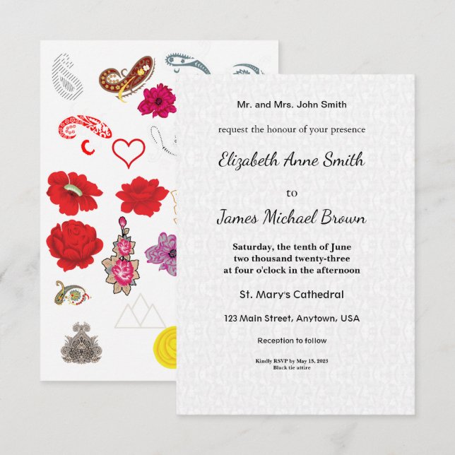Flat Save Date Cards Floral Wedding Invite (Front/Back)