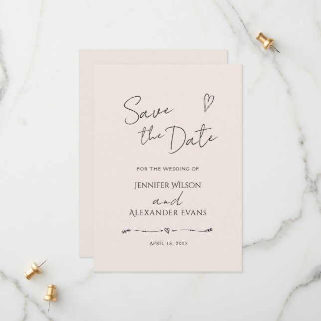 Flat Save The Date card for a wedding. (Front/Back In Situ)
