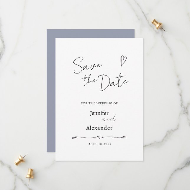 Flat Save The Date card for a wedding. (Front/Back In Situ)
