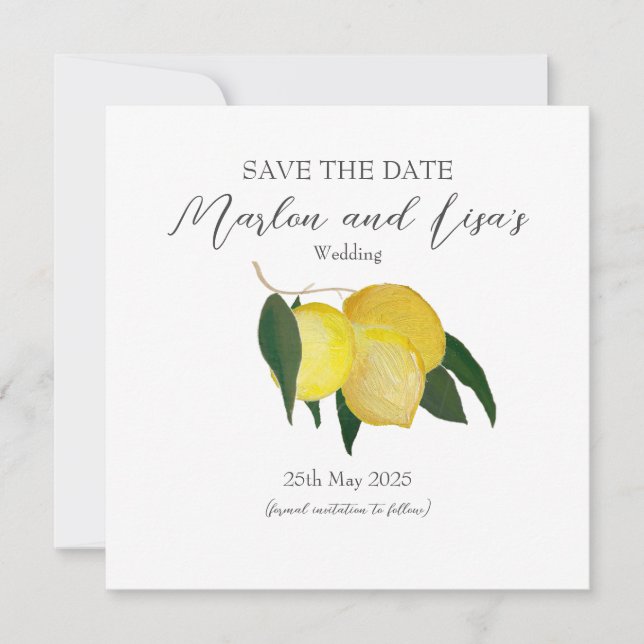 Flat Save The Date Card -Oil Painted Lemons (Front)