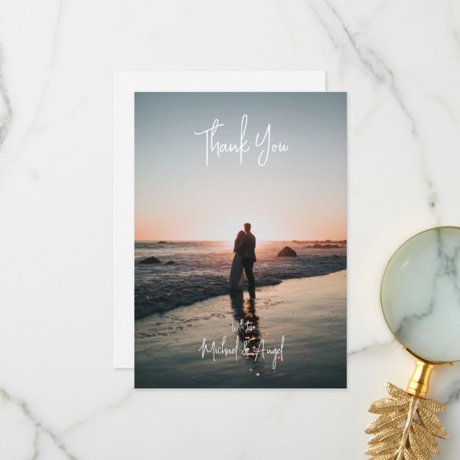 Flat Simple Wedding Photo Thank You Card (Front/Back In Situ)