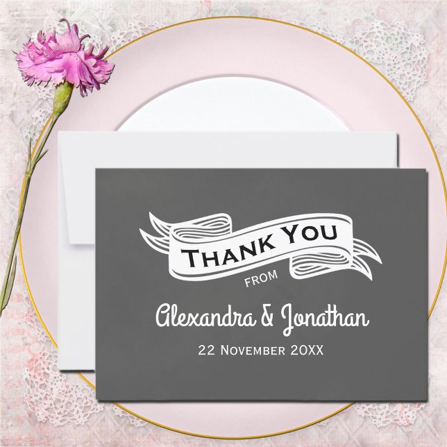 Flat Slate Gray Chalk Style Wedding Thank You Card (Creator Uploaded)