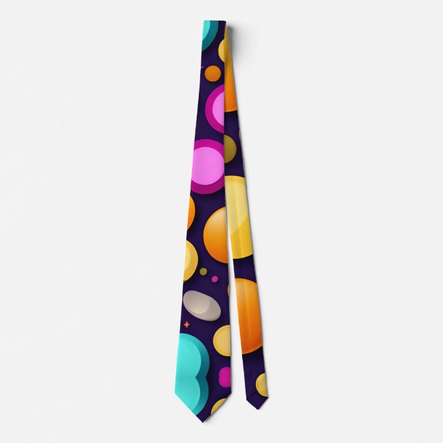 Flat Smile Circles Orange Blue Retro Pattern Neck Tie (Front)