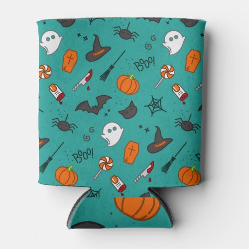 Flat_Style Halloween Turquoise Pattern Can Cooler
