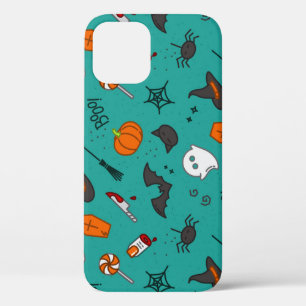 Flat-Style Halloween Turquoise Pattern. iPhone 12 Case