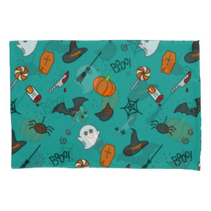 Flat-Style Halloween Turquoise Pattern. Pillow Case