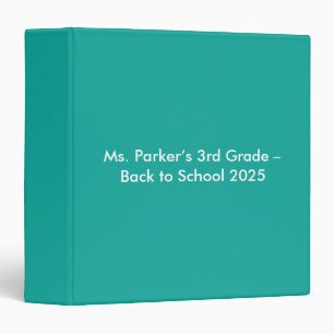 Flat Teal Background – Back-to-School Texture 3 Ring Binder
