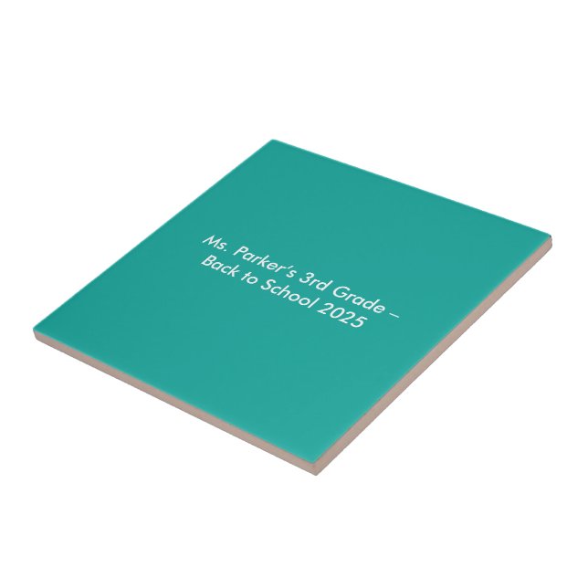 Flat Teal Background – Back-to-School Texture Ceramic Tile (Side)