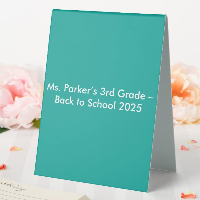 Flat Teal Background – Back-to-School Texture Table Tent (In SItu (Wedding))