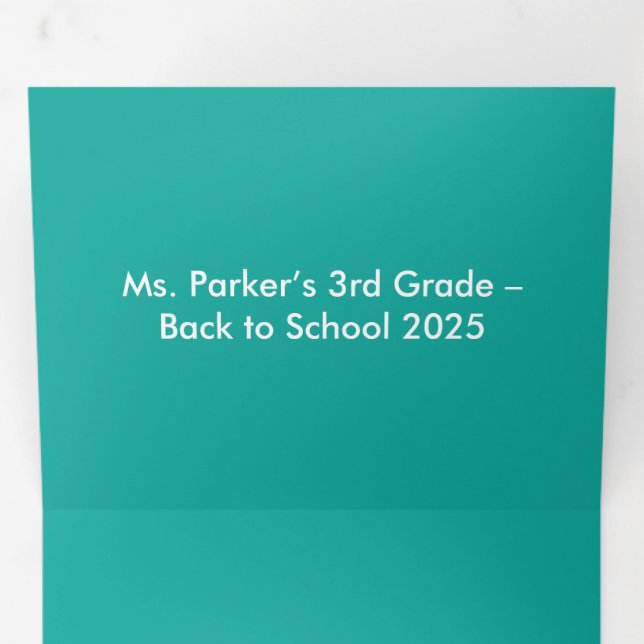 Flat Teal Background – Back-to-School Texture Tri-Fold Card (Inside First)