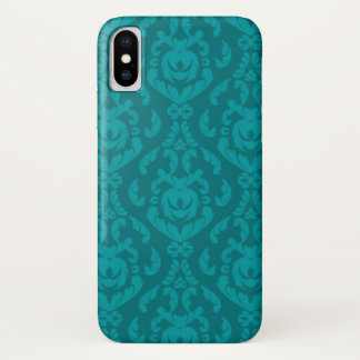 Flat Teal Damask Pattern iPhone X Case