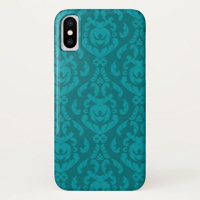 Flat Teal Damask Pattern Case-Mate iPhone Case (Back)