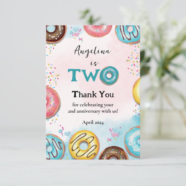 Flat Thank You 2nd Birthday Card. Card (Standing Front)