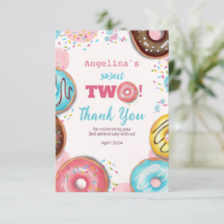 Flat Thank You 2nd Birthday Card. Card