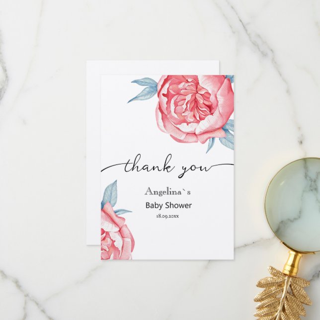 Flat Thank You Baby Shower Cards Flowers (Front/Back In Situ)