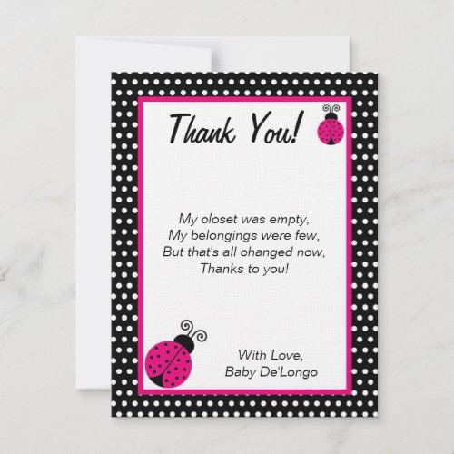 FLAT Thank You Card Black Spring Time Lady Bug