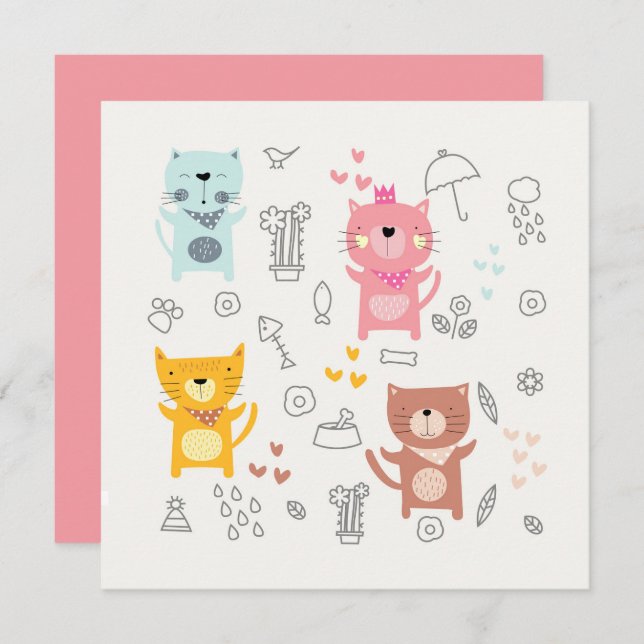 FLAT THANK YOU CARD : CUTE CATS (Front/Back)