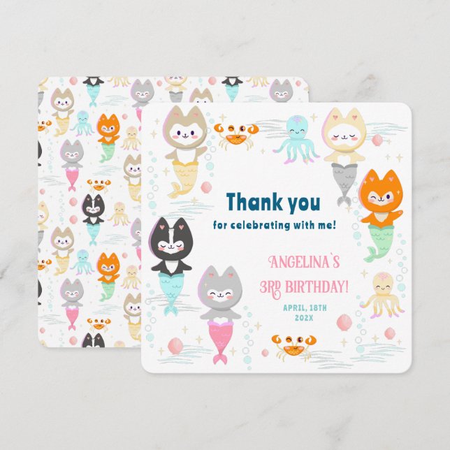 Flat Thank You Card for 3rd birthday. (Front/Back)