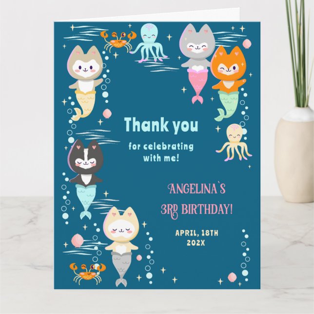 Flat Thank You Card for 3rd birthday. (Front)