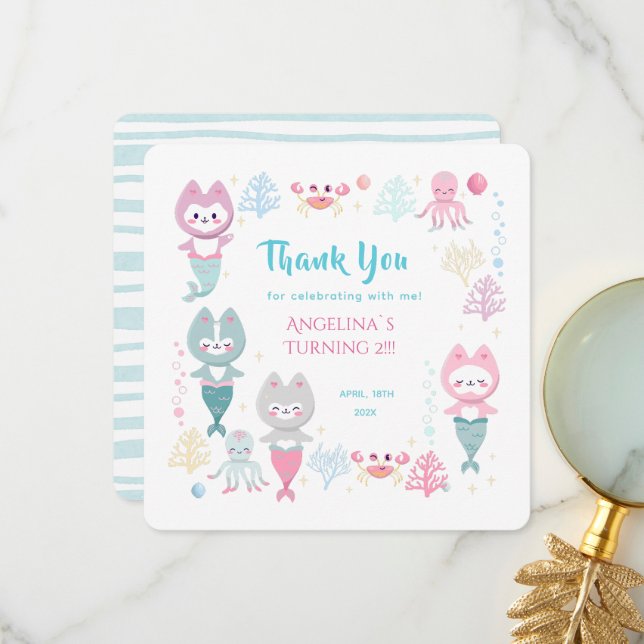 Flat Thank You Card for 3rd birthday. (Front/Back In Situ)