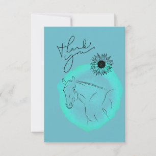 Flat Thank You Card, horse than you, turquoise 