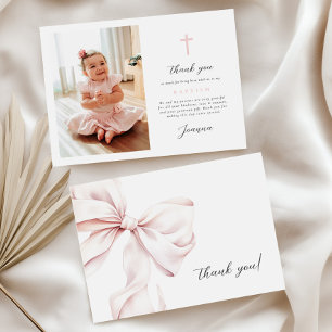 Flat Thank You Card Pink Bow With Photo