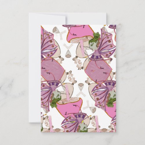 Flat Thank You Card Pink Mushroom Fairy Design