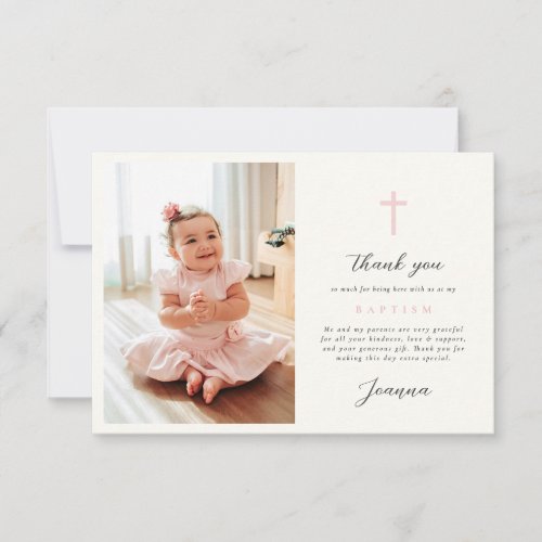 Flat Thank You Card Pink Stripes With Photo