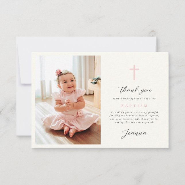 Flat Thank You Card Pink Stripes With Photo (Front)